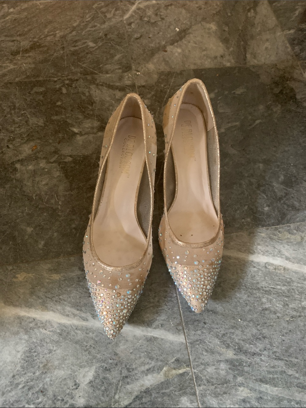 De Blossom Collection Nude Crystal-Embellished Pointed-Toe Heels